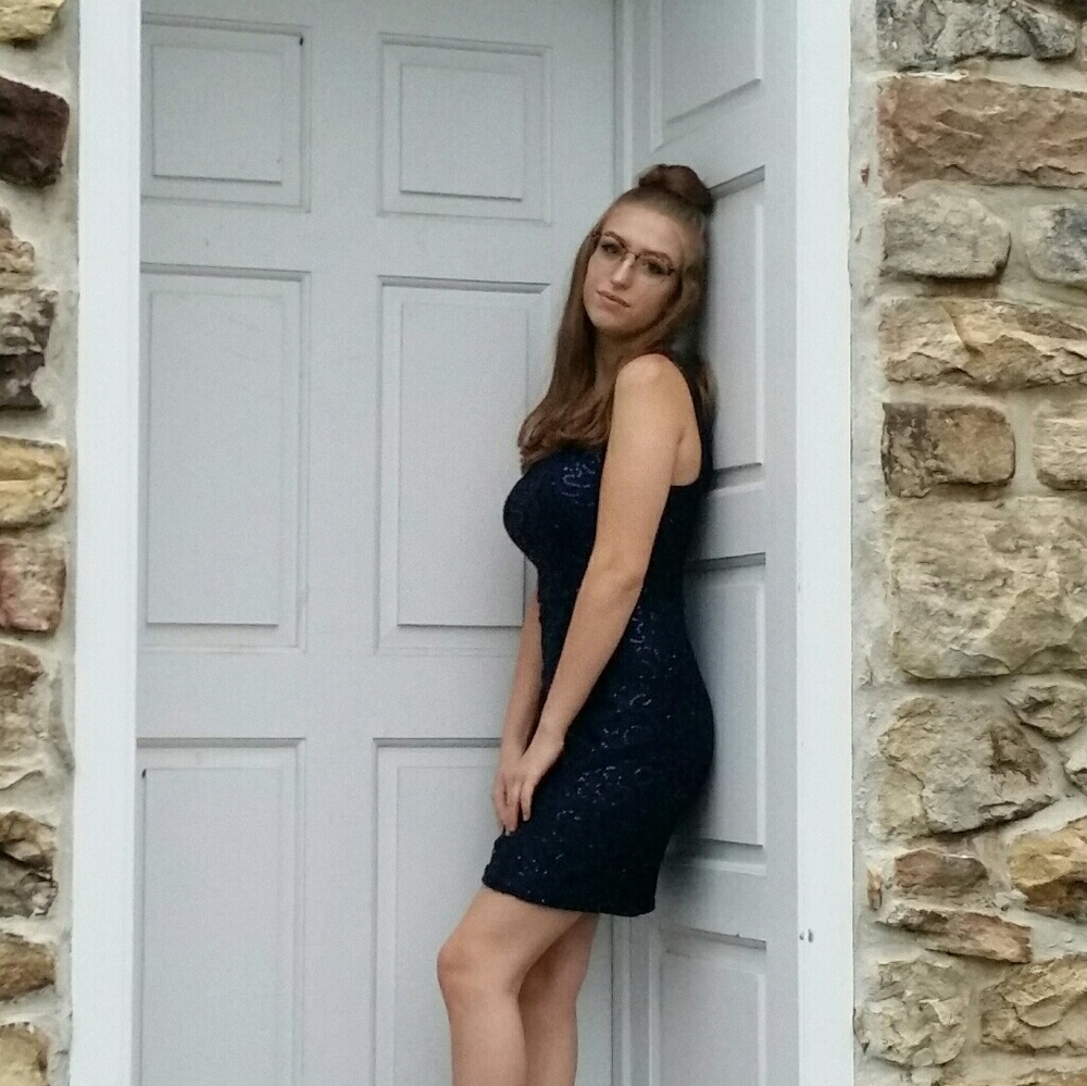 Naby blue sequined formal dress